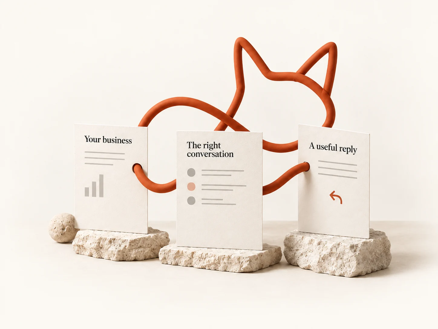 An orange thread connects your business, the right conversation and a useful reply.